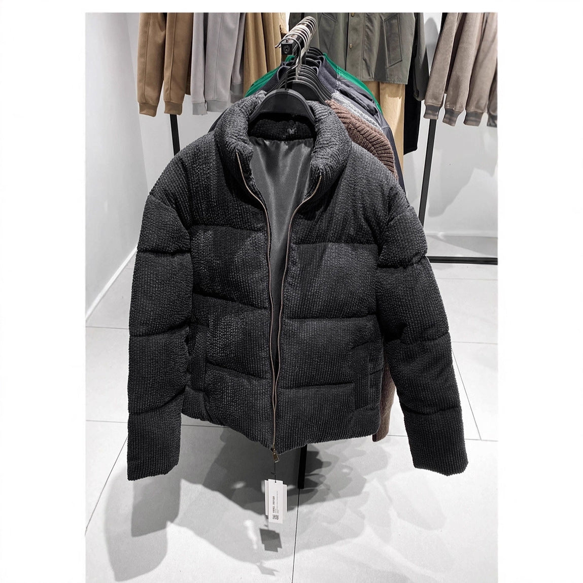 Men's short quilted jacket in cord structure with high stand-up collar Chichicherry