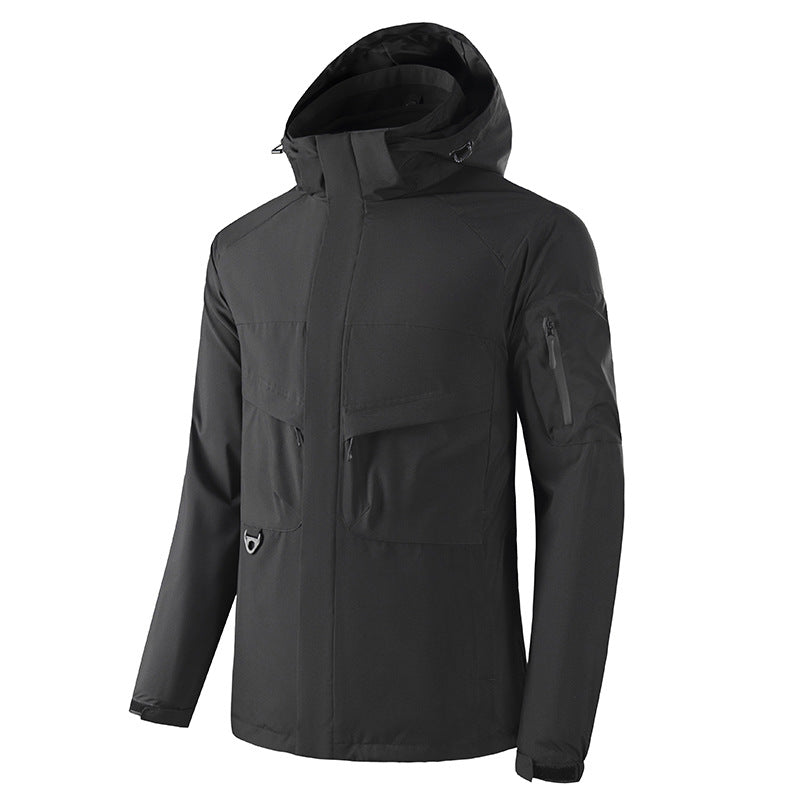 Men's Waterproof Softshell Outdoor Jacket with Welded Seams, Tactical Chest Pockets and Adjustable Hood Chichicherry