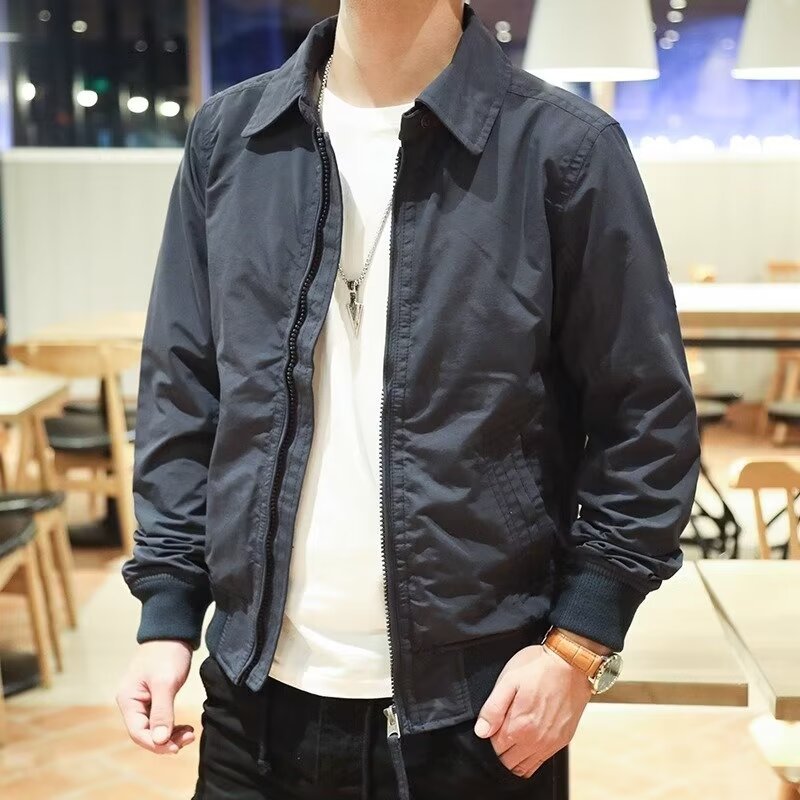 Herren Schlanke Harrington-Jacke im Bomberstil mit Hemdkragen und geripptem Saum Chichicherry