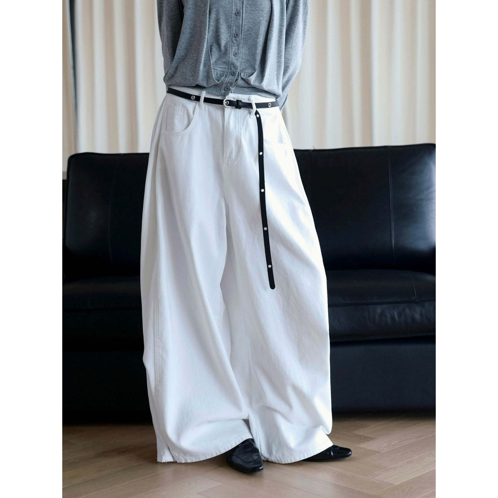 Women's baggy pants made of cotton denim with a high waist and wide leg Chichicherry