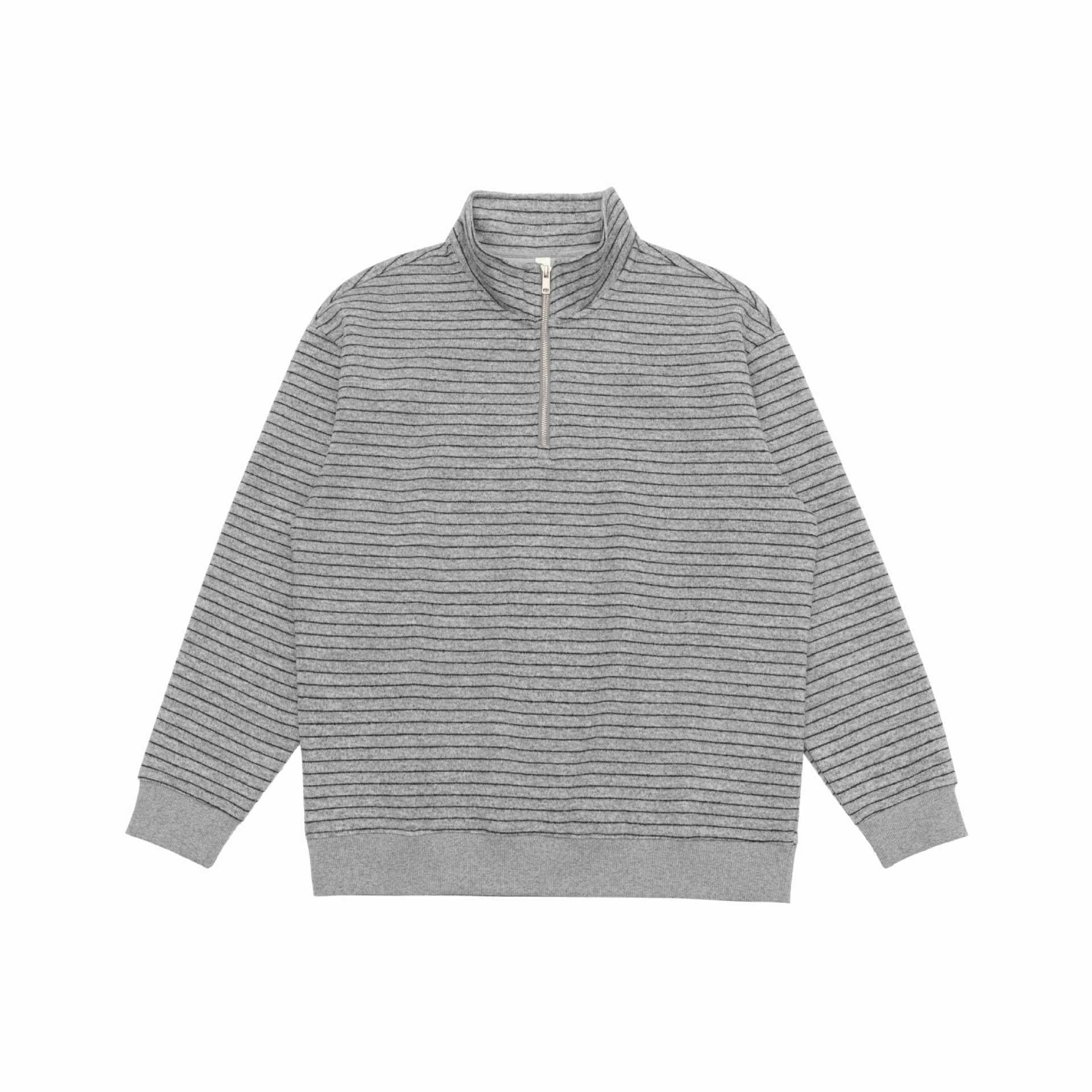 Men's Fine Knit Half-Zip Sweater with Stand-Up Collar and Fine Stripes Chichicherry