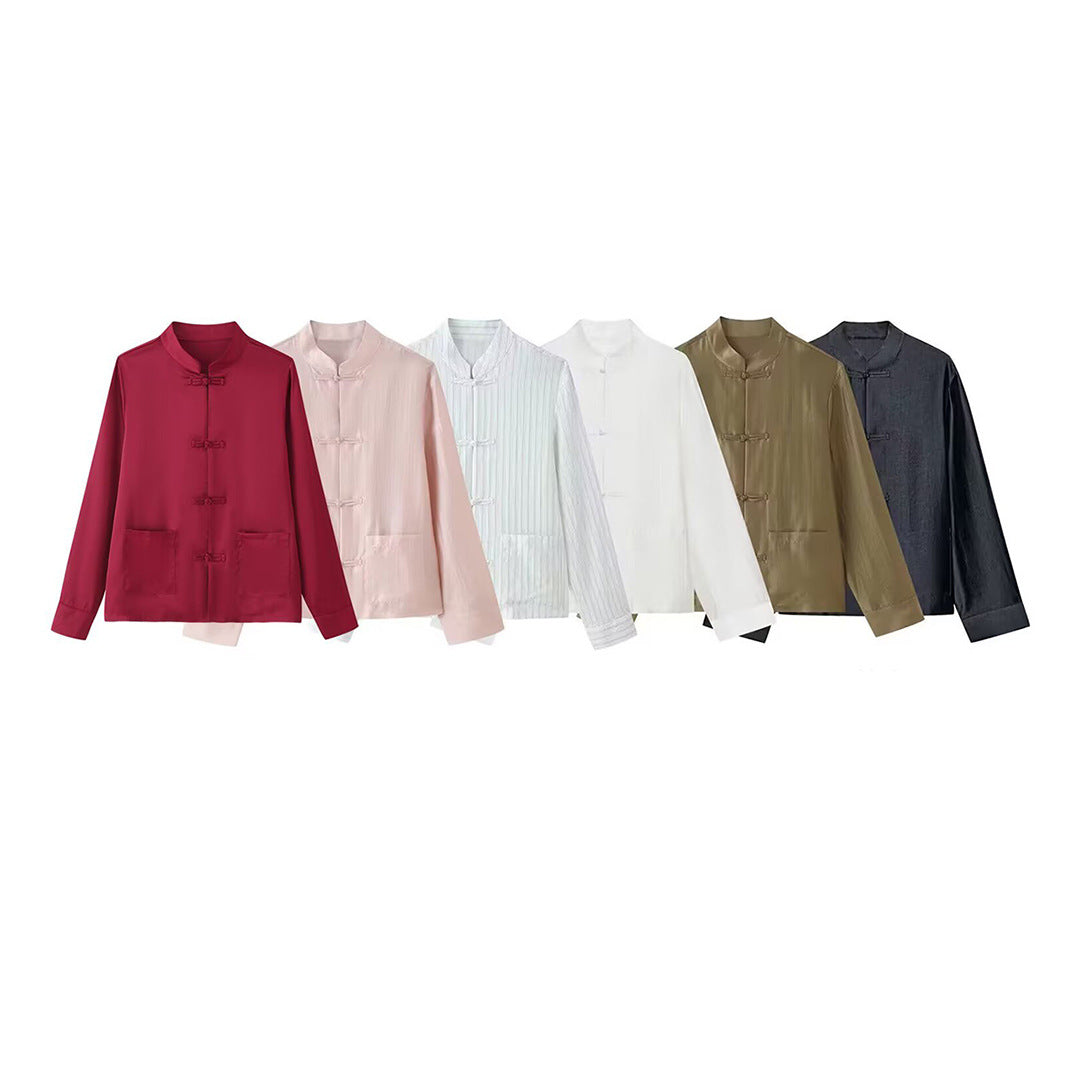 Women Mandarin Jacket with Standing Collar and Chinese Toggle Closures Chichicherry