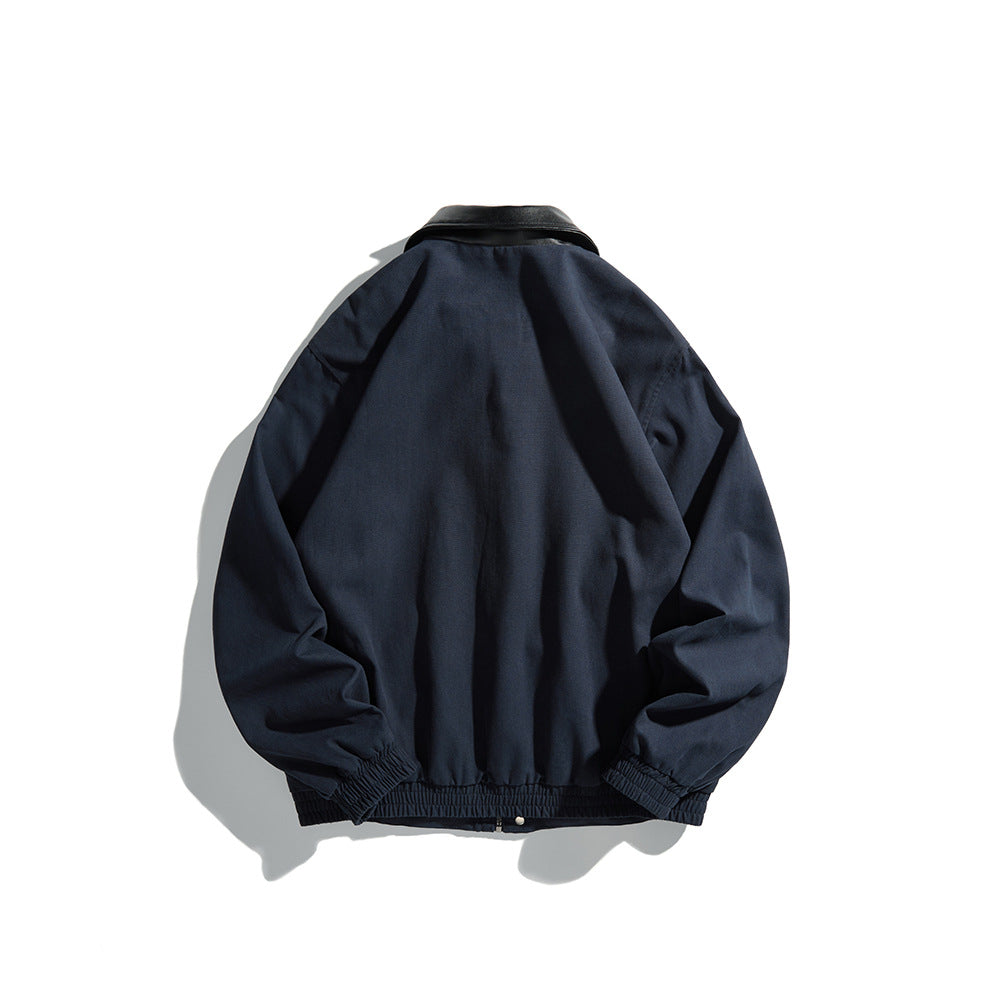 Men's Masculine Boxy Field Blouson with contrasting faux leather collar and concealed snap button placket Chichicherry