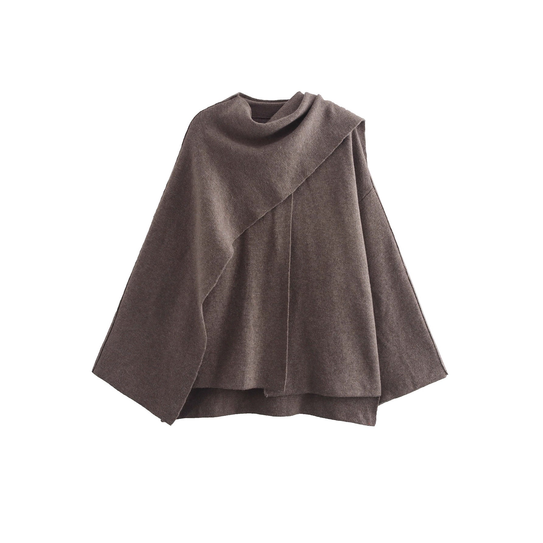 Women's cape with asymmetrical fall, stand-up collar and wool blend Chichicherry