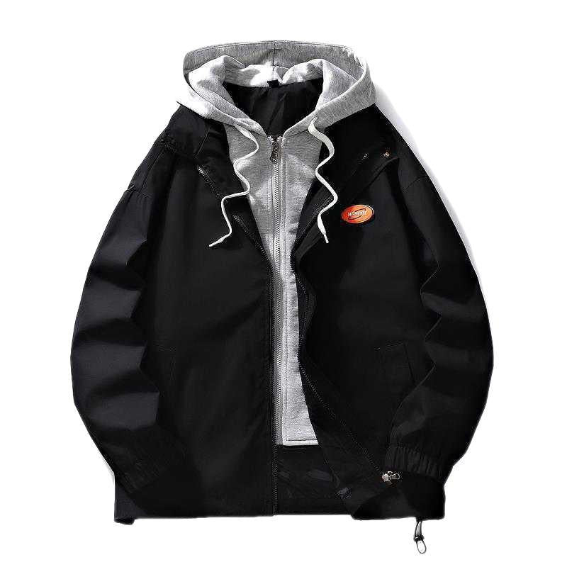 Men's multi-layer transitional jacket with hooded inner layer and smiley graffiti print Chichicherry