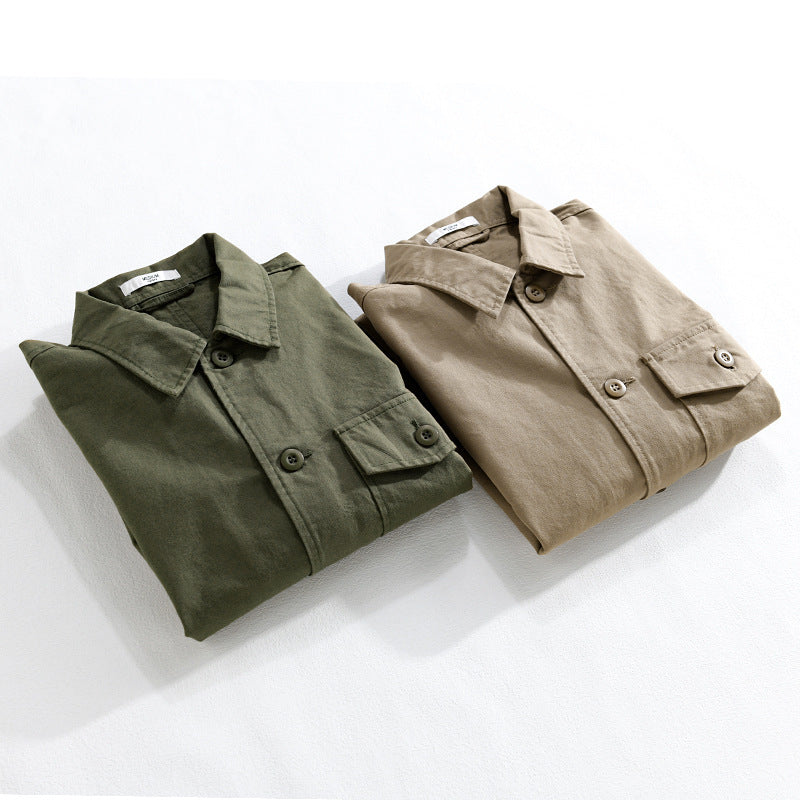 Men's Relaxed-Fit Cotton Overshirt with Chest Pocket and Shirt Collar Chichicherry