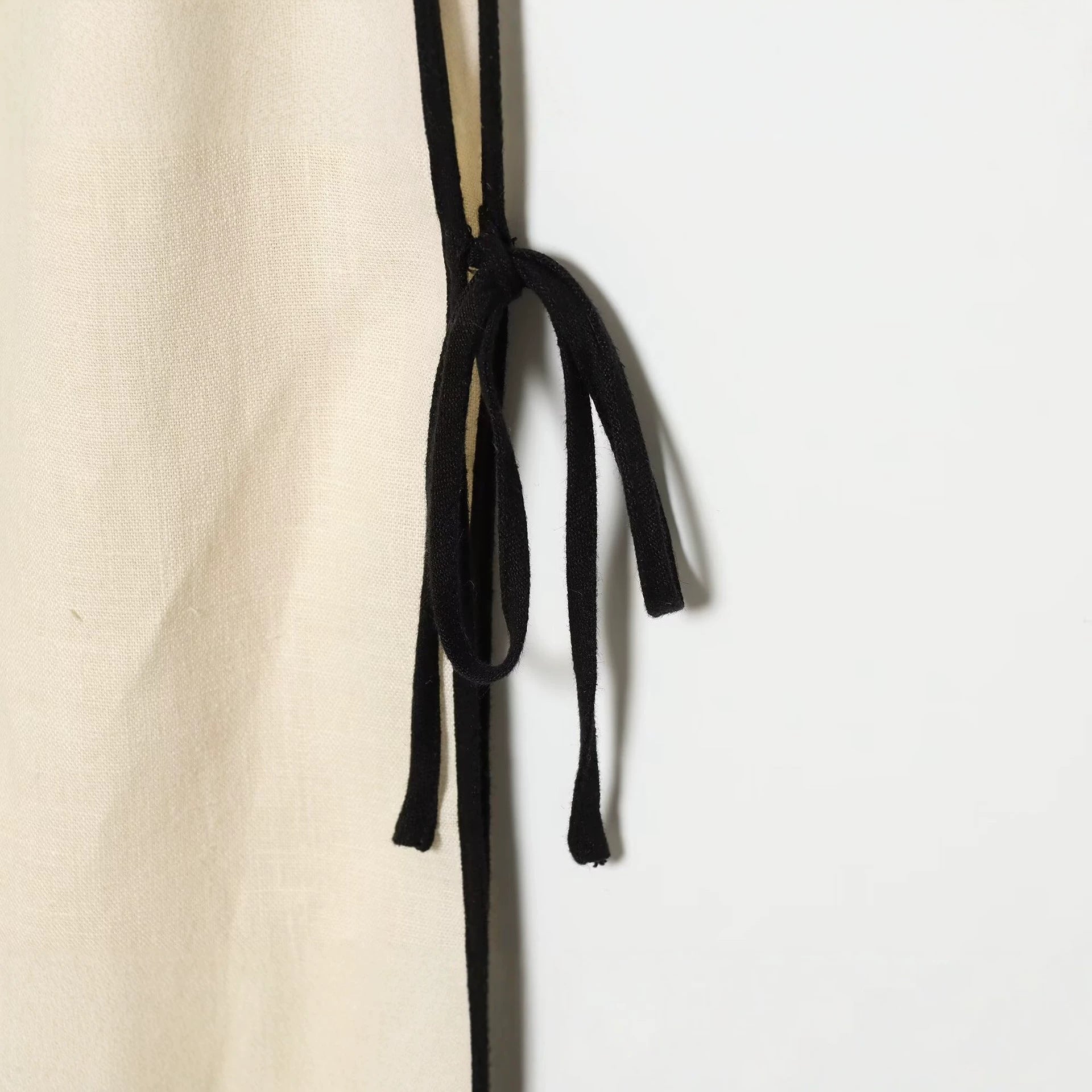 Ladies Wide Linen Look Pants with High Elastic Waistband, Contrast Piping and Leg Lacing Detail Chichicherry
