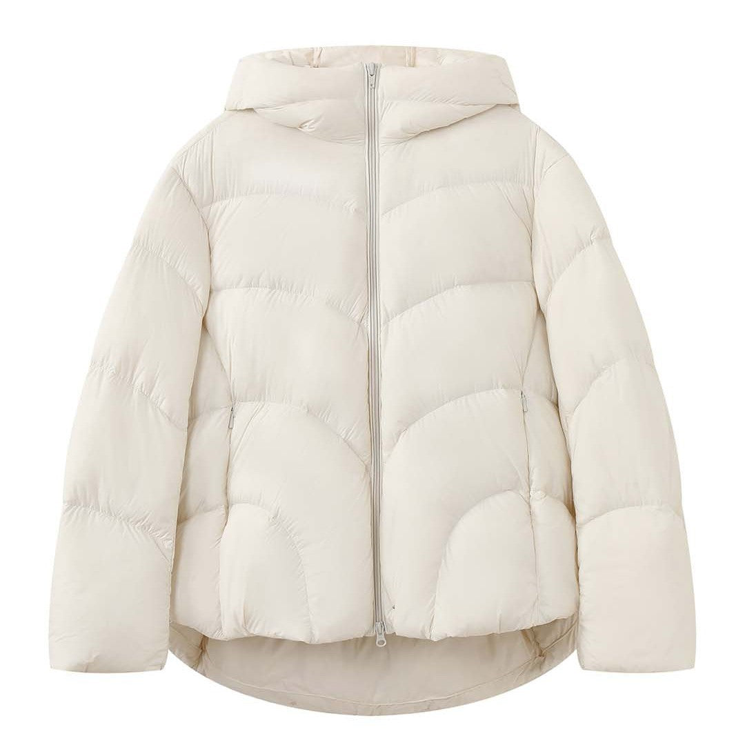 Women Short Cut Puffer Jacket with Hood, Insulating Filling and Waist Detail Chichicherry