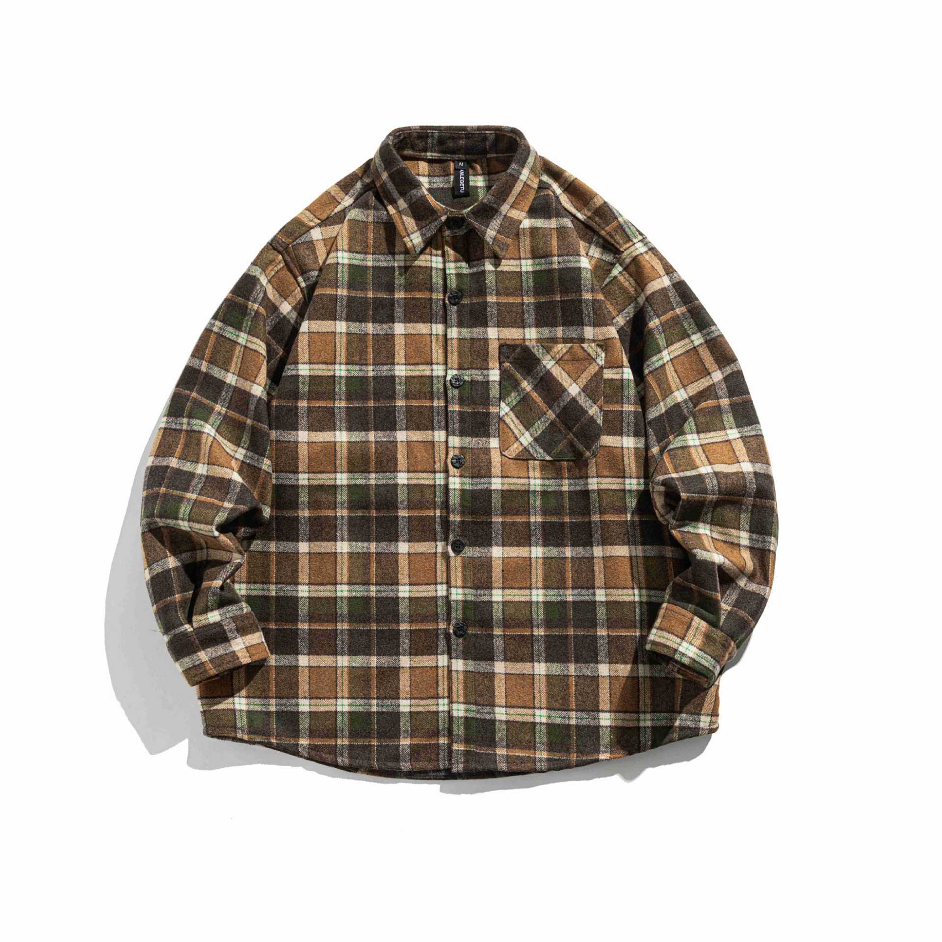 Men's Checked Flannel Overshirt with Chest Pocket Chichicherry