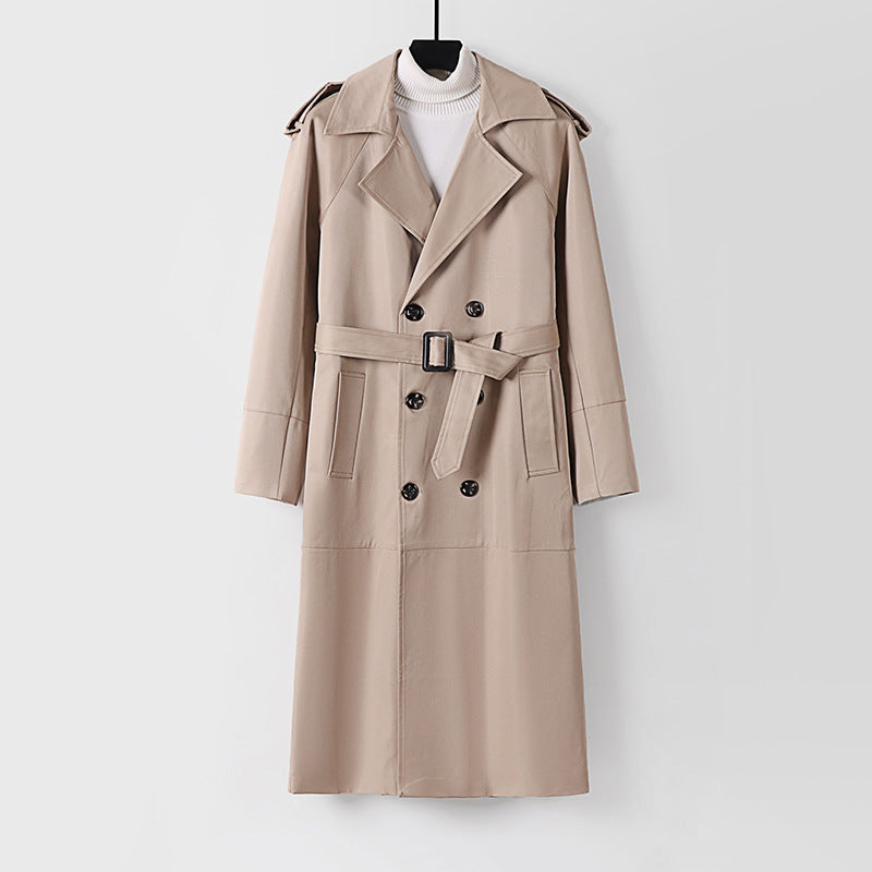 Men's Double-Breasted Trench Coat with Waist Belt and Shoulder Tabs Chichicherry