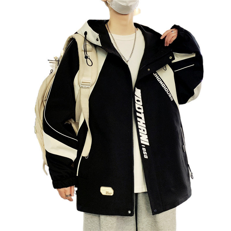 Herren Oversize-Windbreaker mit Kapuze, sportlichem Frontprint und Kontrastpanelen Chichicherry