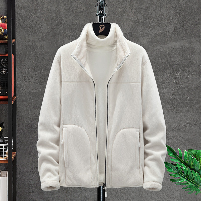 Women Cozy Fleece Jacket with Teddy Lining, Stand Collar and Two Zip Pockets Chichicherry