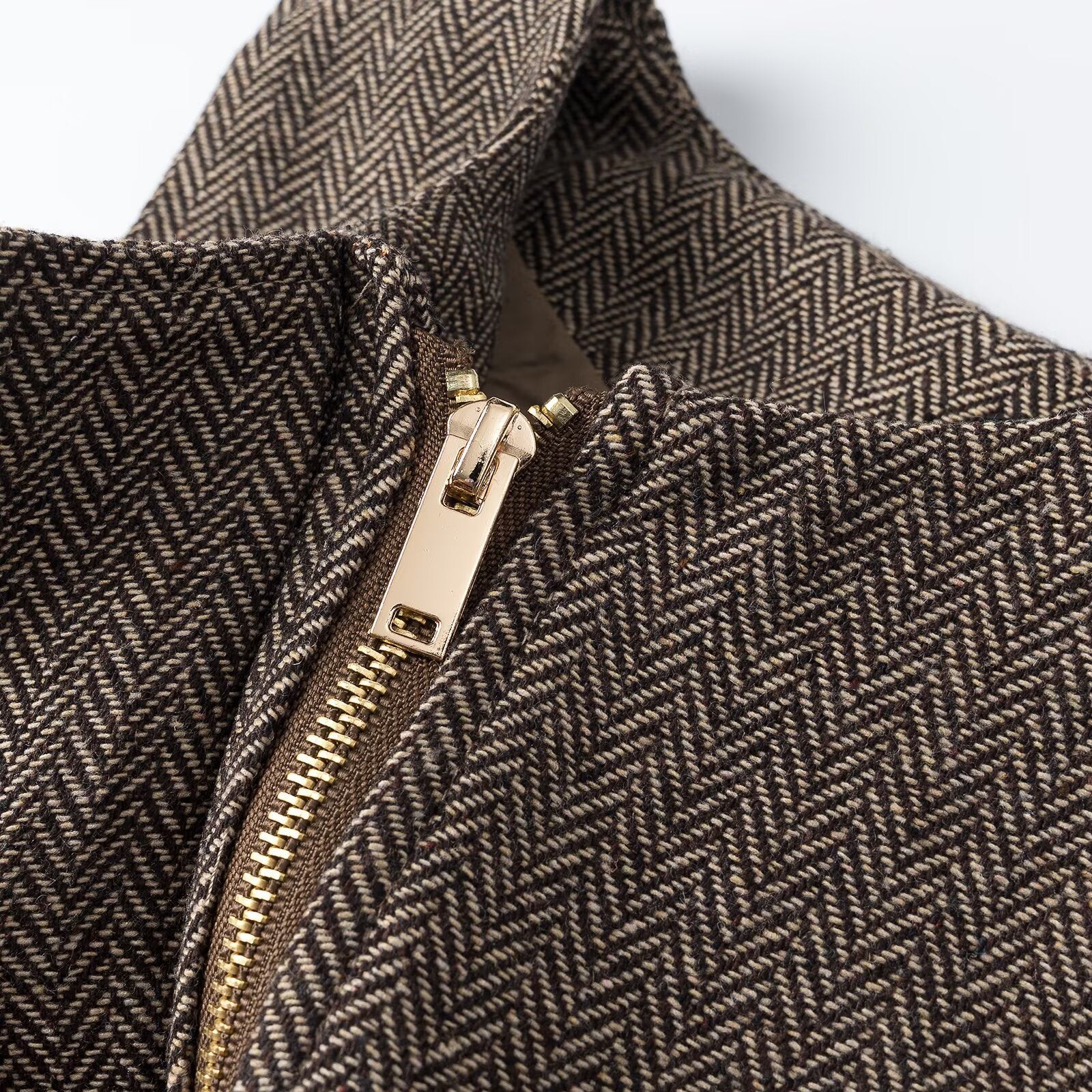 Women's Tailored Sleeveless Long Waistcoat with Herringbone Structure Chichicherry