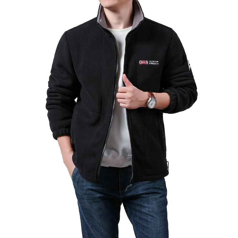 Men's Warm Fleece Jacket with Stand-Up Collar, Full-Length Zipper & Side Pockets Chichicherry