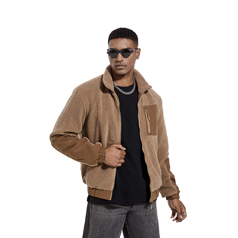 Men's teddy fleece jacket with stand-up collar and reinforced inserts Chichicherry