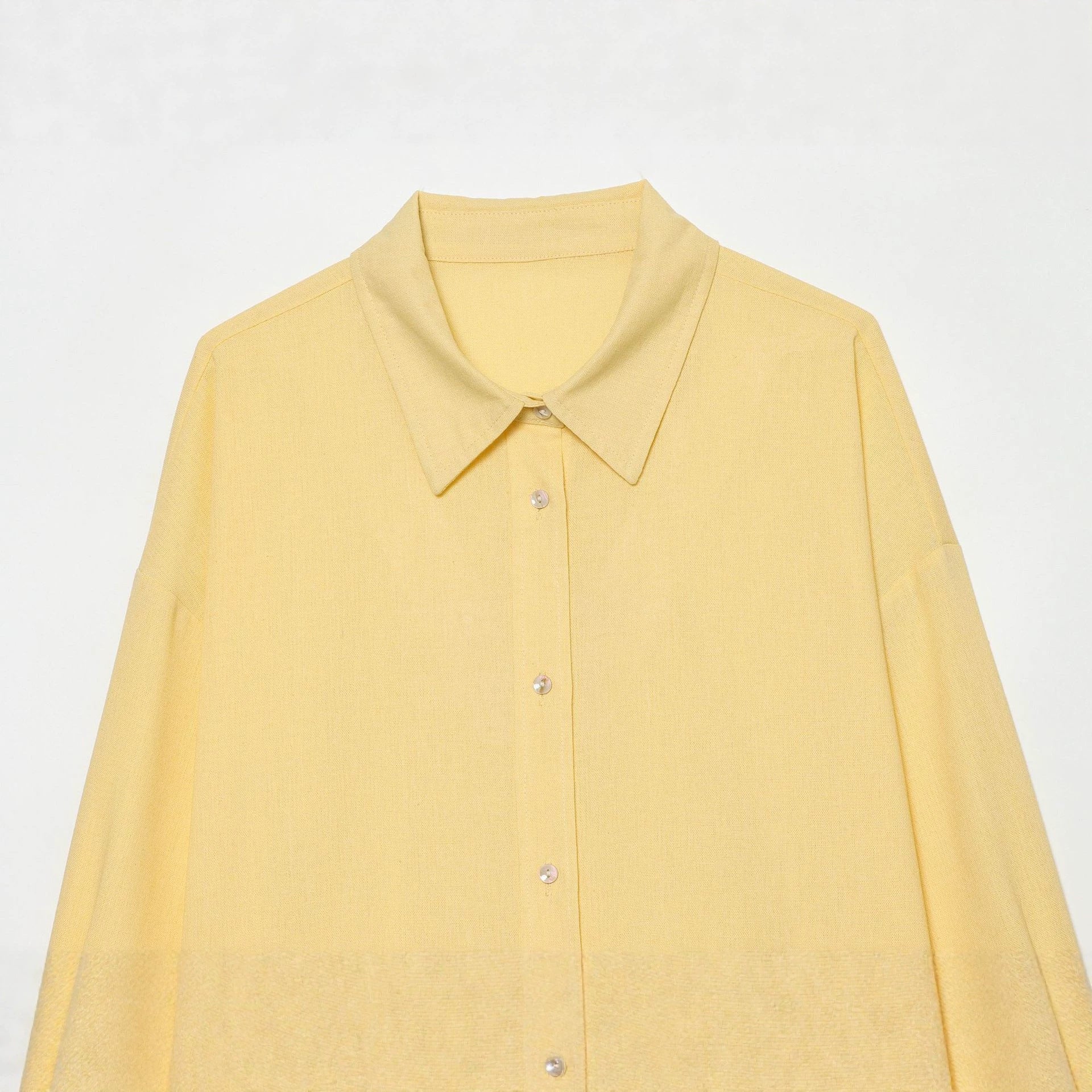 Women's Oversized Linen Look Shirt Blouse with Concealed Button Placket and Cuff Chichicherry