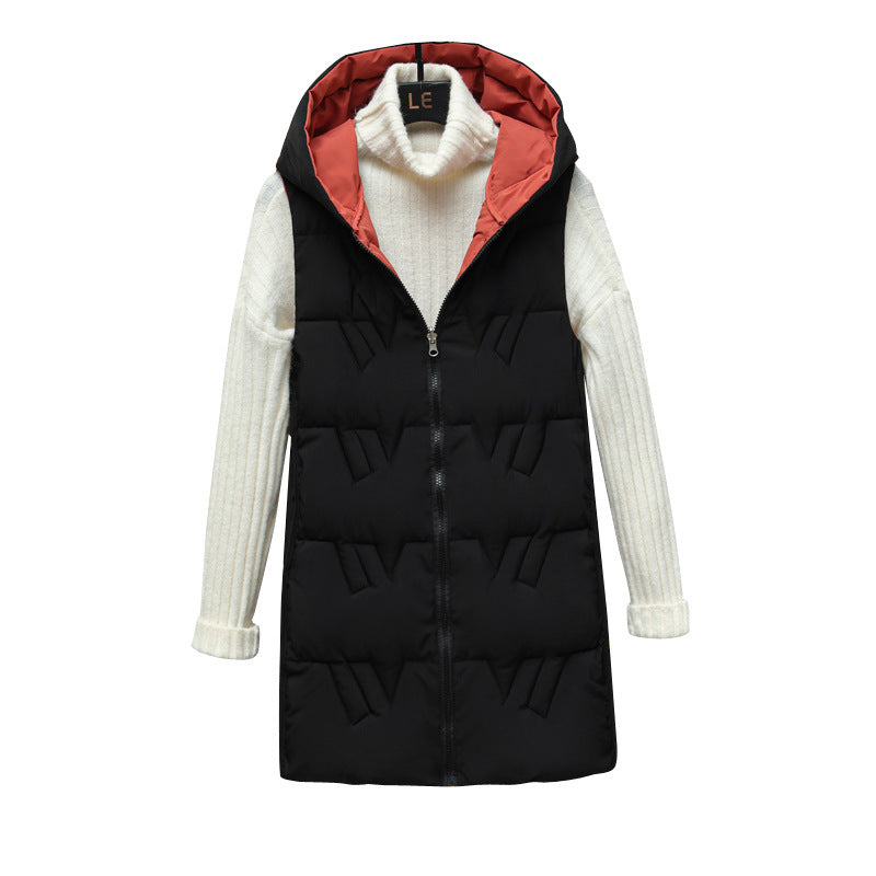 Women’s quilted long padded hooded vest with zipper Chichicherry