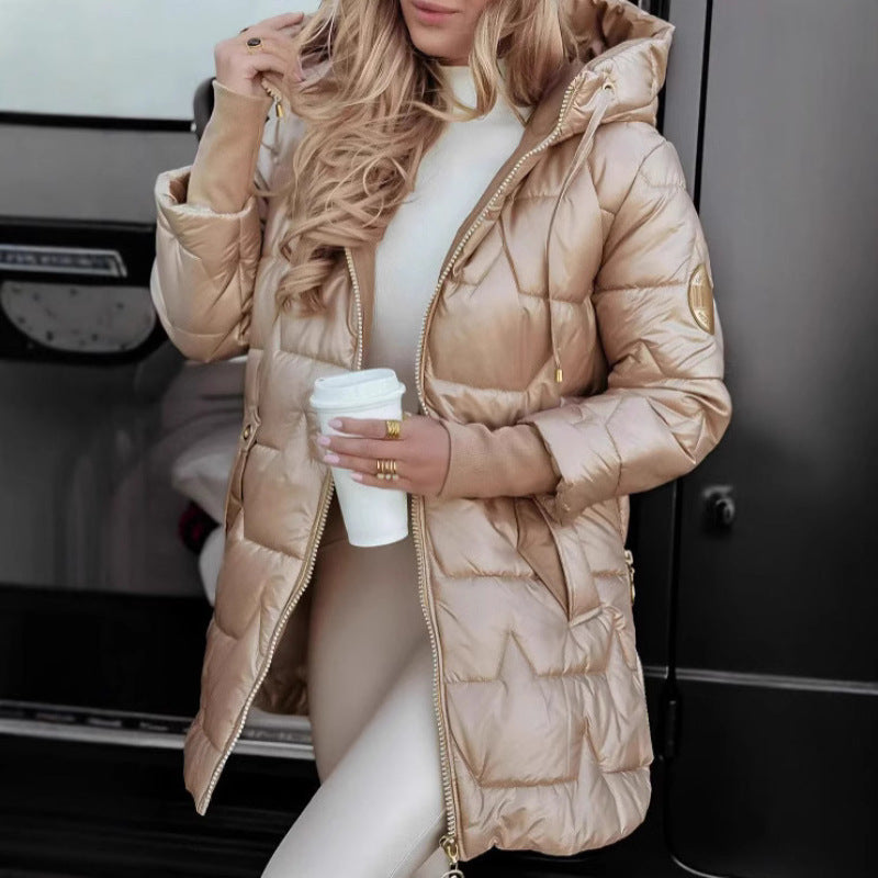 Women’s Quilted Coat Mid-Length with Hood, Padded Thermo Filling and Tailored Silhouette Chichicherry