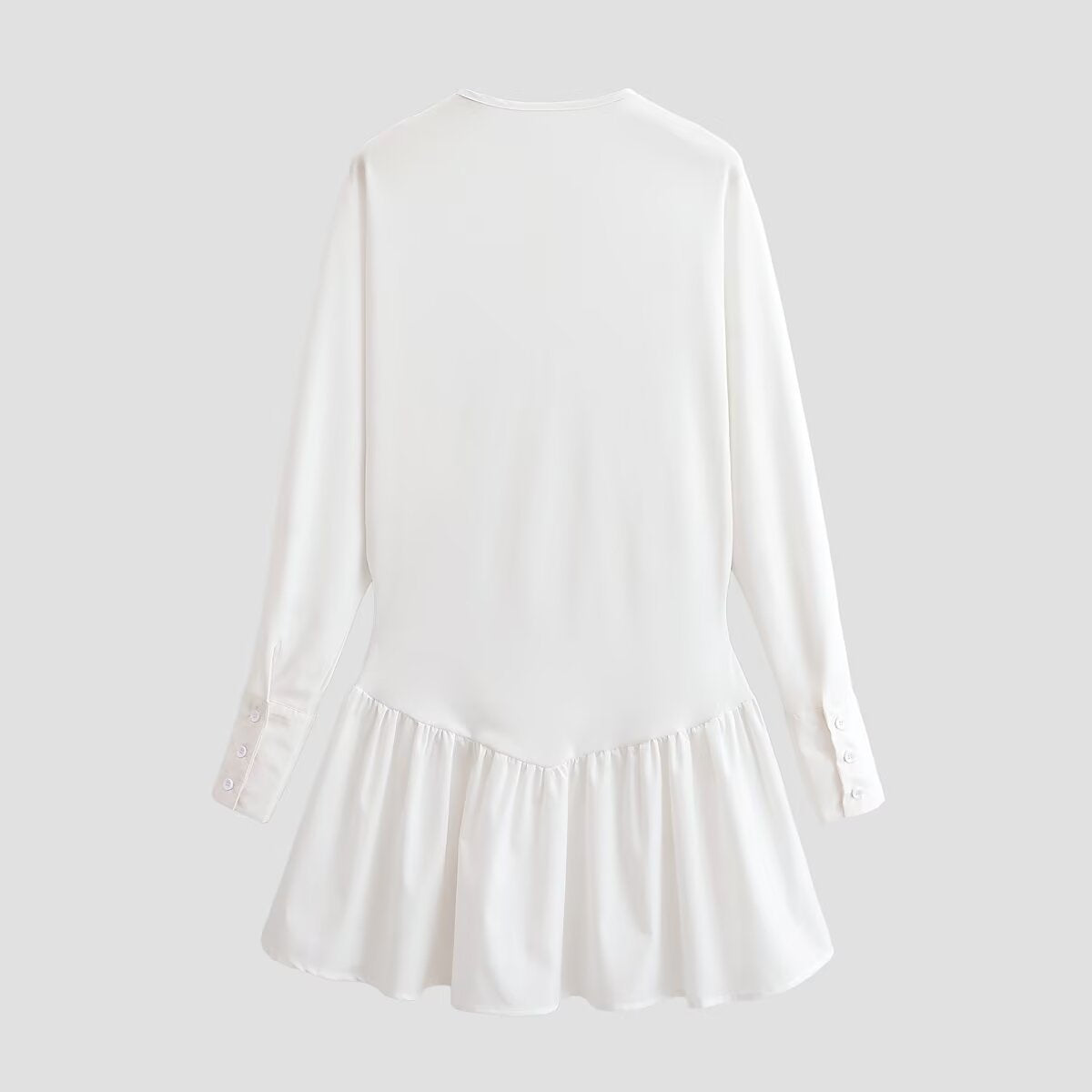 Women Loose Long Sleeve Tunic Dress with Henley Button Placket and Tiered Skirt Chichicherry