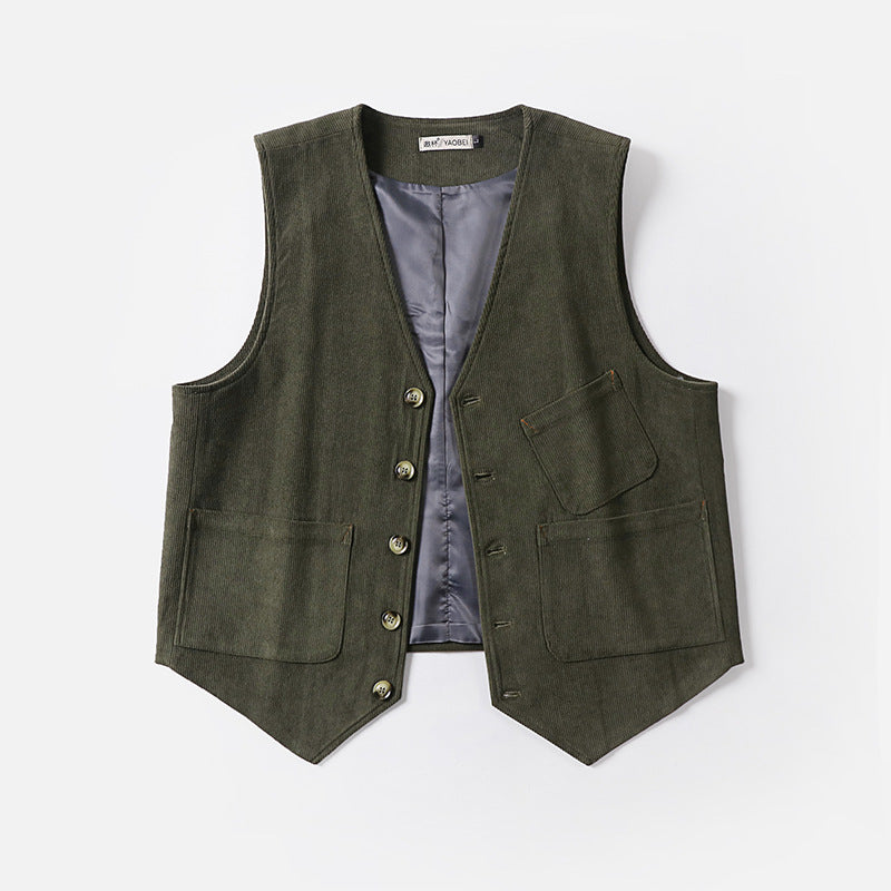 Men's cord waistcoat without lapels with patch pockets and lining Chichicherry