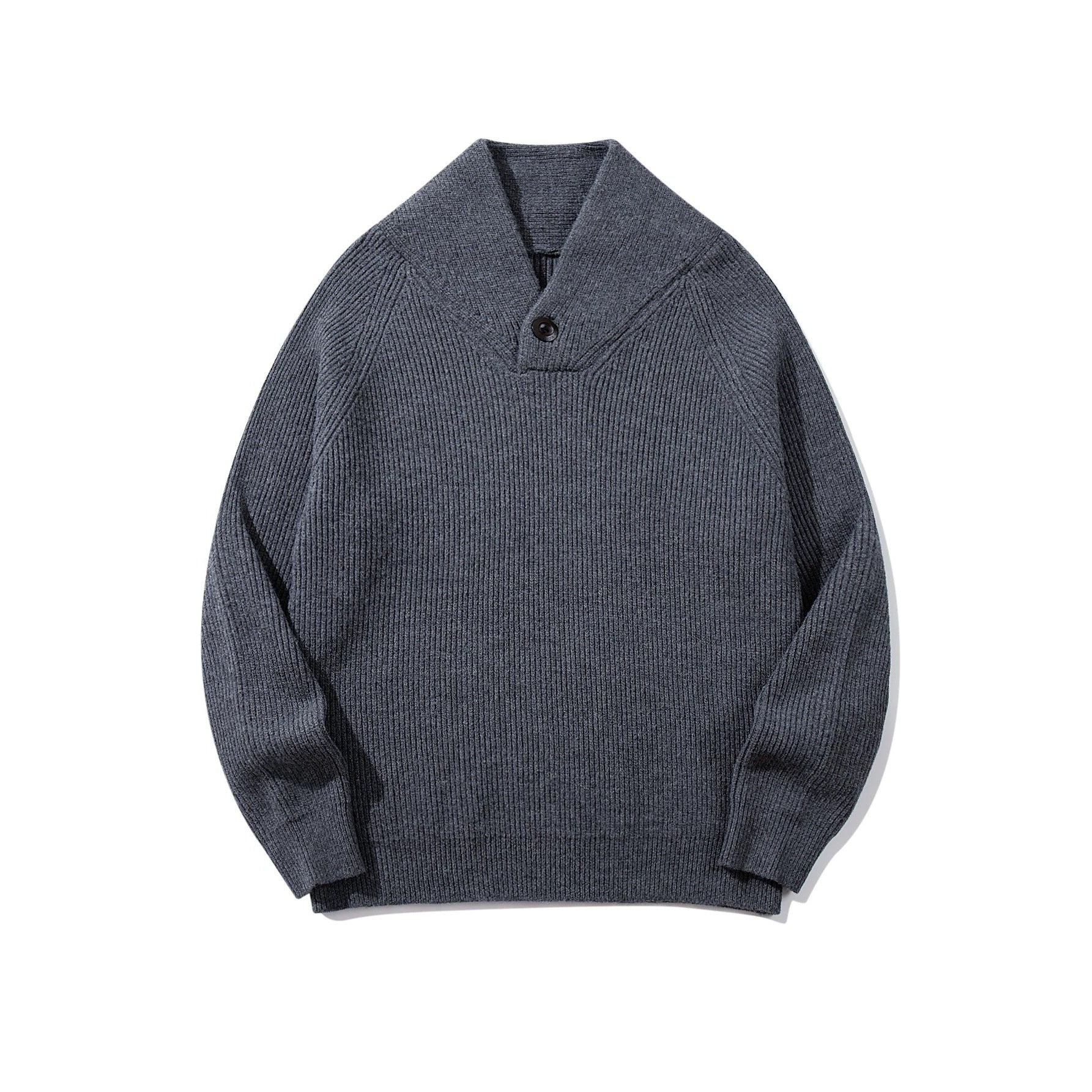 Unisex Ribbed Shawl Collar Sweater with One-Button Detail Chichicherry