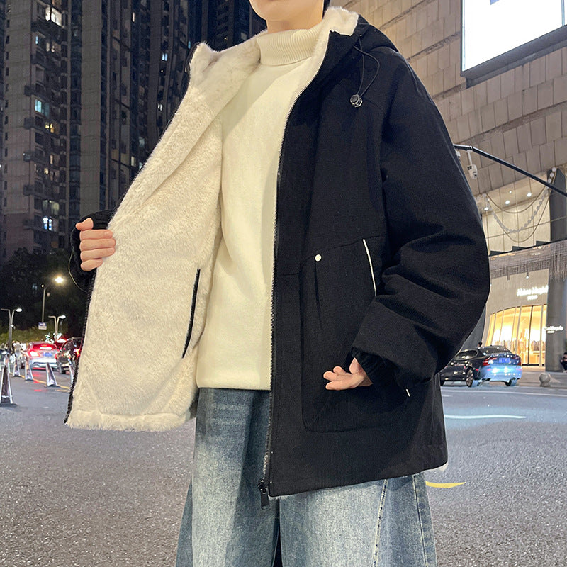 Men's Oversized Hoodie Jacket with Teddy Lining, Two-Way Zipper and Utility Pockets Chichicherry