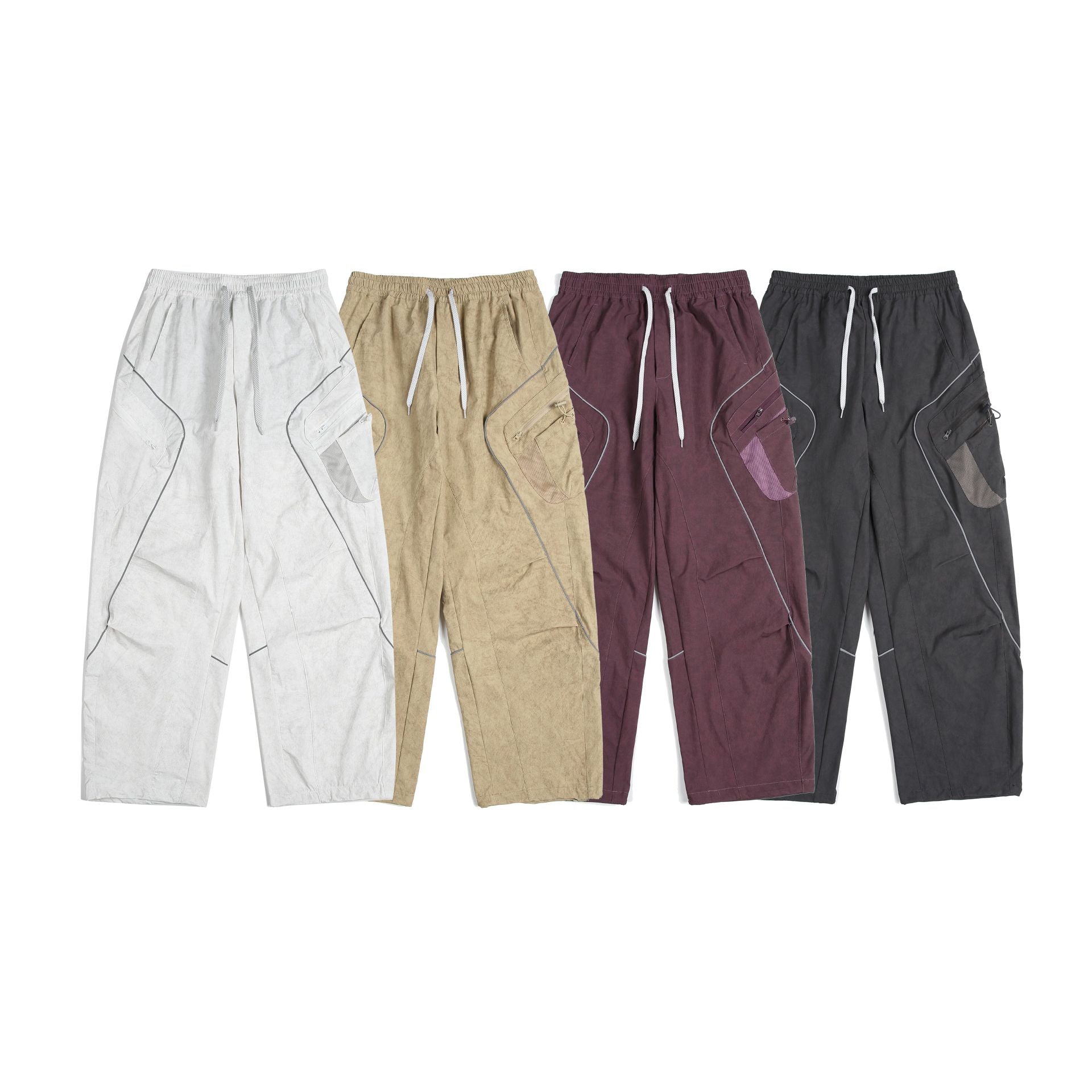 Unisex Cargo Culotte Pants with elastic waistband, zip pockets and mesh inserts Chichicherry