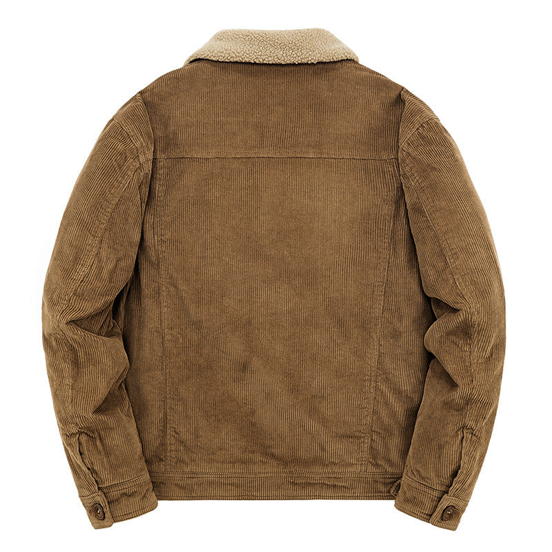 Men's cord worker jacket with continuous teddy lining, shirt collar, and chest pocket Chichicherry