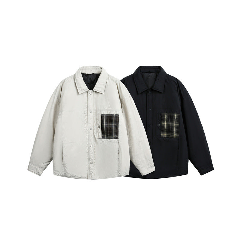 Men's Quilted Shirt Jacket with Contrast Check Pocket Chichicherry