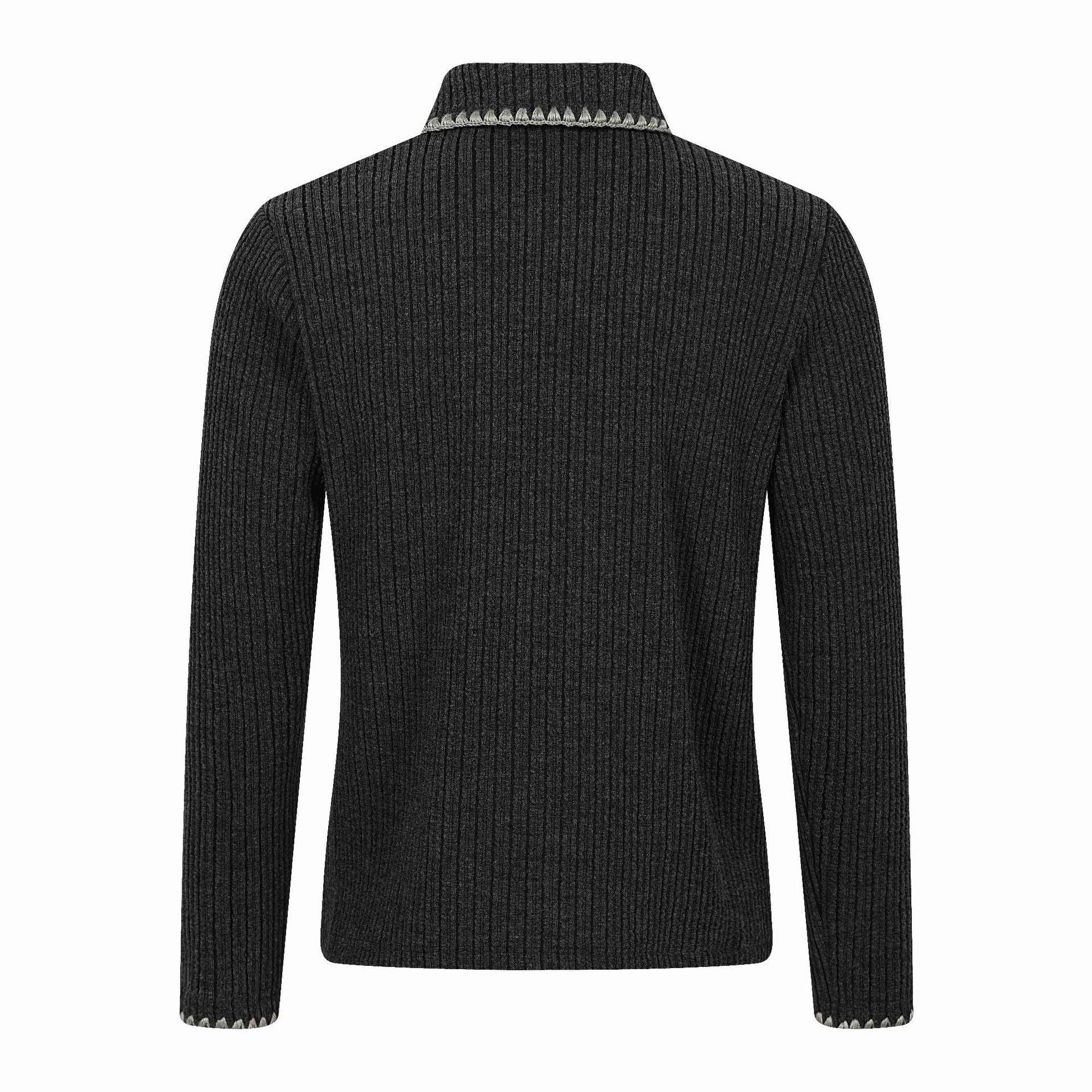 Men's Ribbed Polo Collar Sweater with Decorative Seam and Button Placket Chichicherry