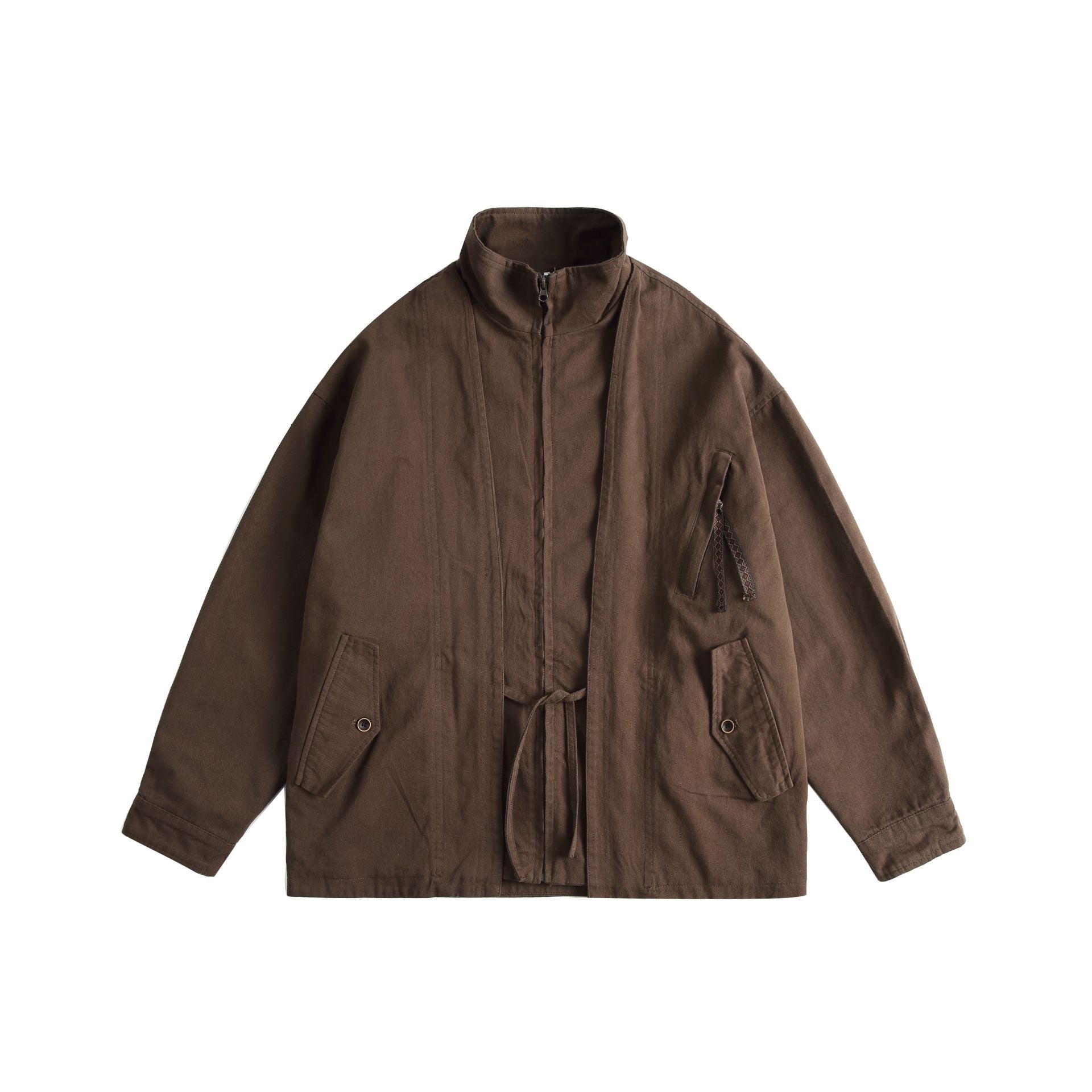 Unisex Oversized Canvas-Field Jacket with Drawstring, Funnel Collar and Utility Pockets Chichicherry