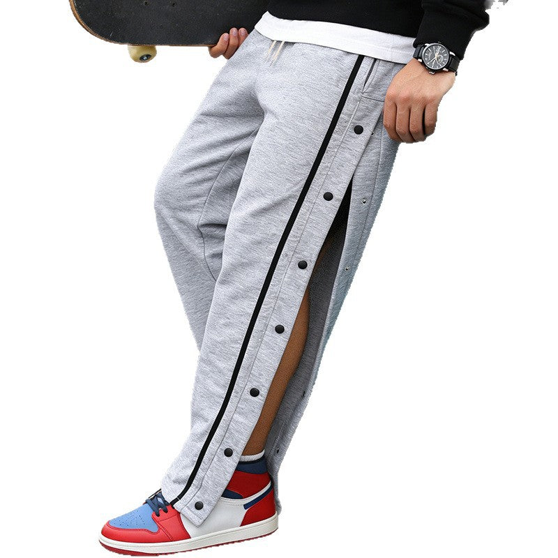 Men's Sporty Snap Track Pants with Side Snap Stripes and Drawstring Chichicherry
