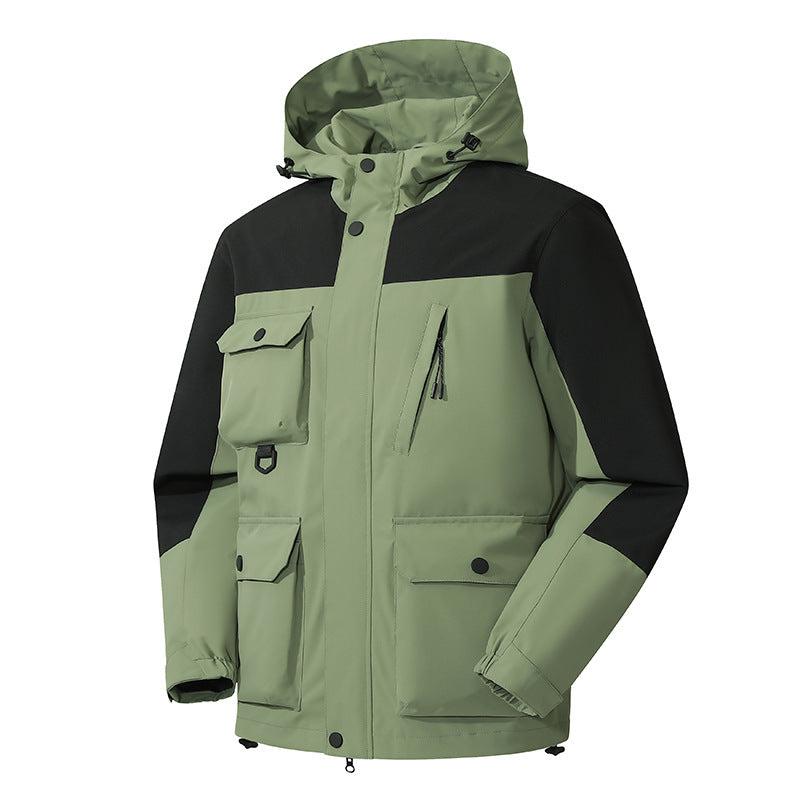 Men's Technical Utility Field Jacket with Hood, Multiple Pockets and Wind-Resistant Shell Chichicherry
