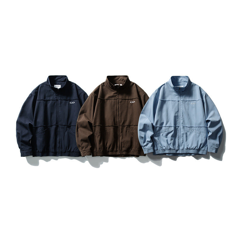 Unisex Boxy Transitional Jacket with Stand-Up Collar, Concealed Zipper and Elastic Hem Chichicherry