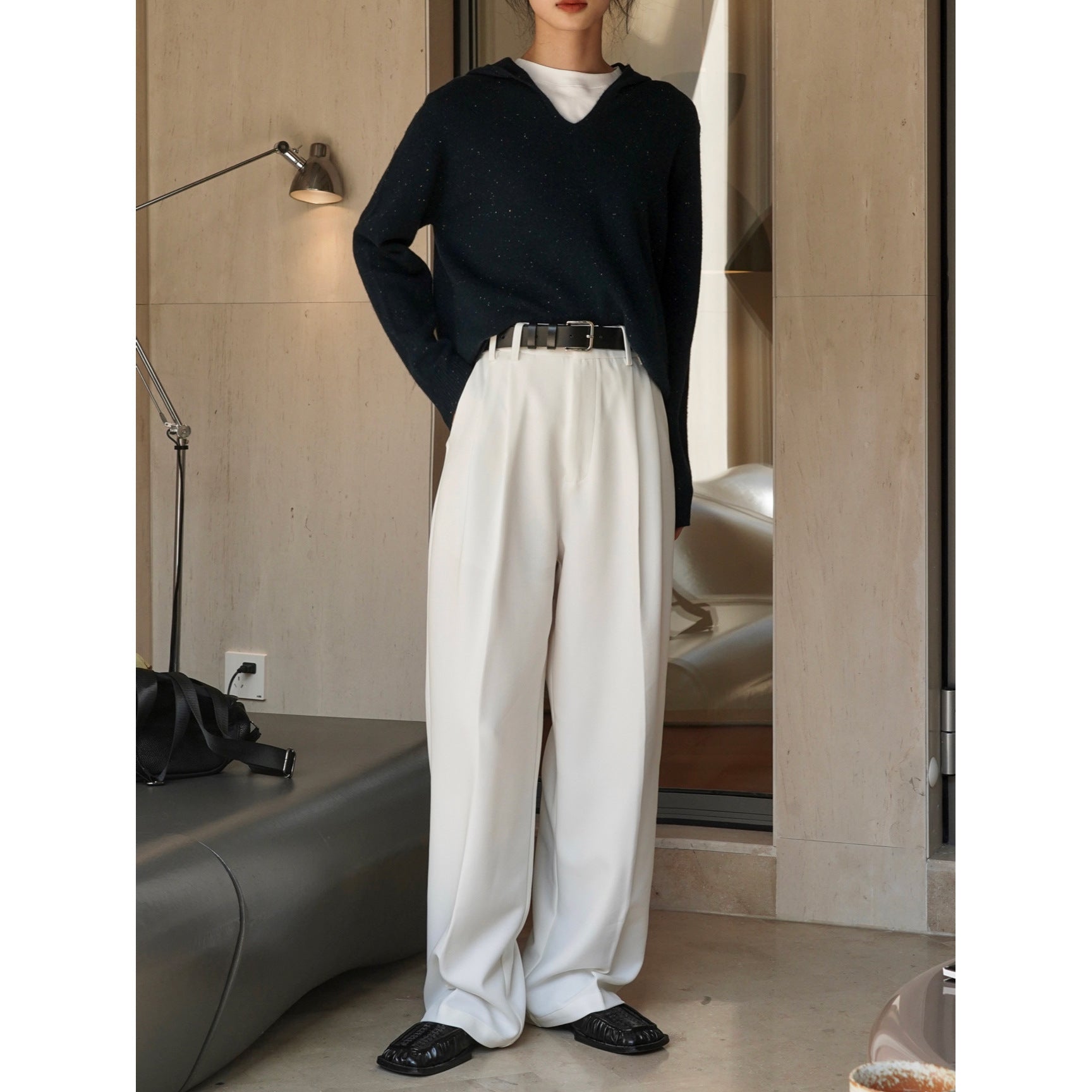Women Wide High-Waisted Pleated Palazzo Pants with Flowing Fall Chichicherry