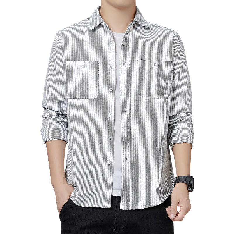 Men's Striped Long Sleeve Shirt made of Cotton Blend with Chest Pockets and Casual Cut Chichicherry