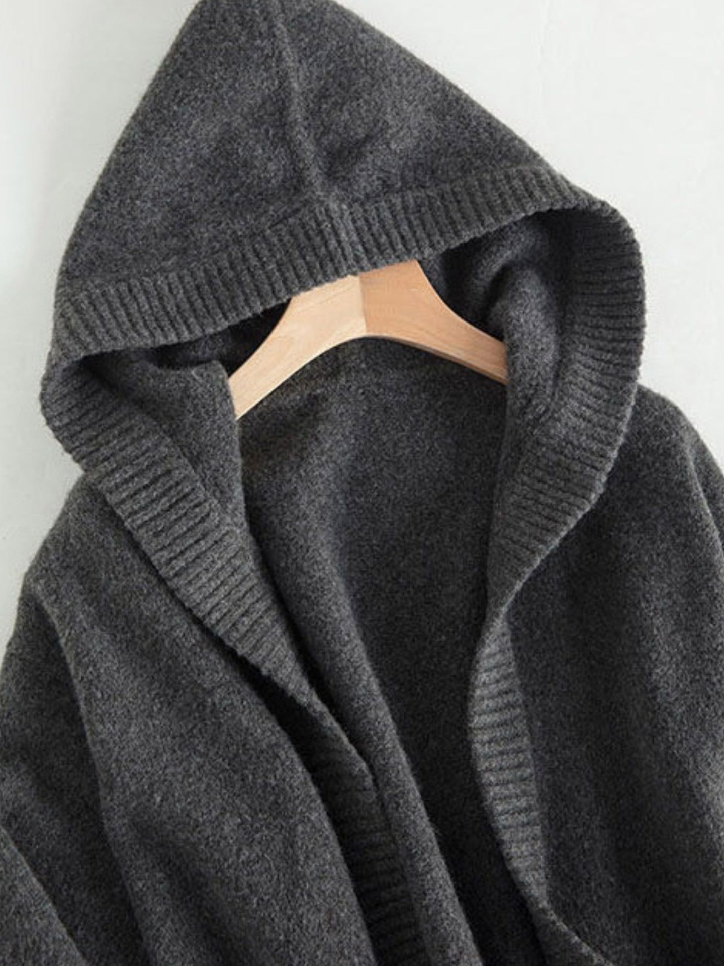 Women's Oversized Hooded Cardigan in Cashmere Look with Open Fall and Wide Rib Chichicherry