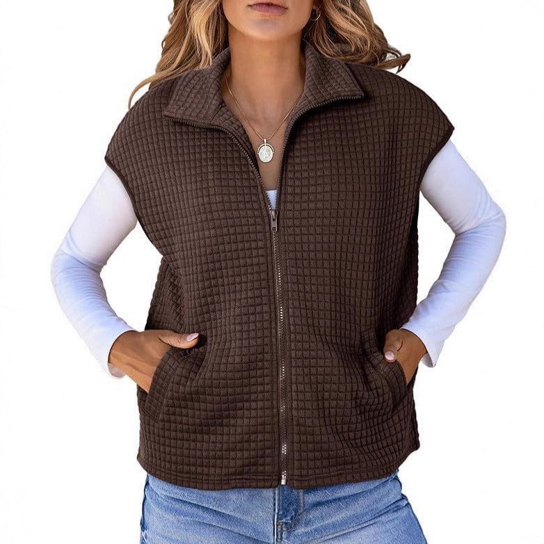 Ladies quilted vest with structured waffle look, stand-up collar and full-length zipper Chichicherry