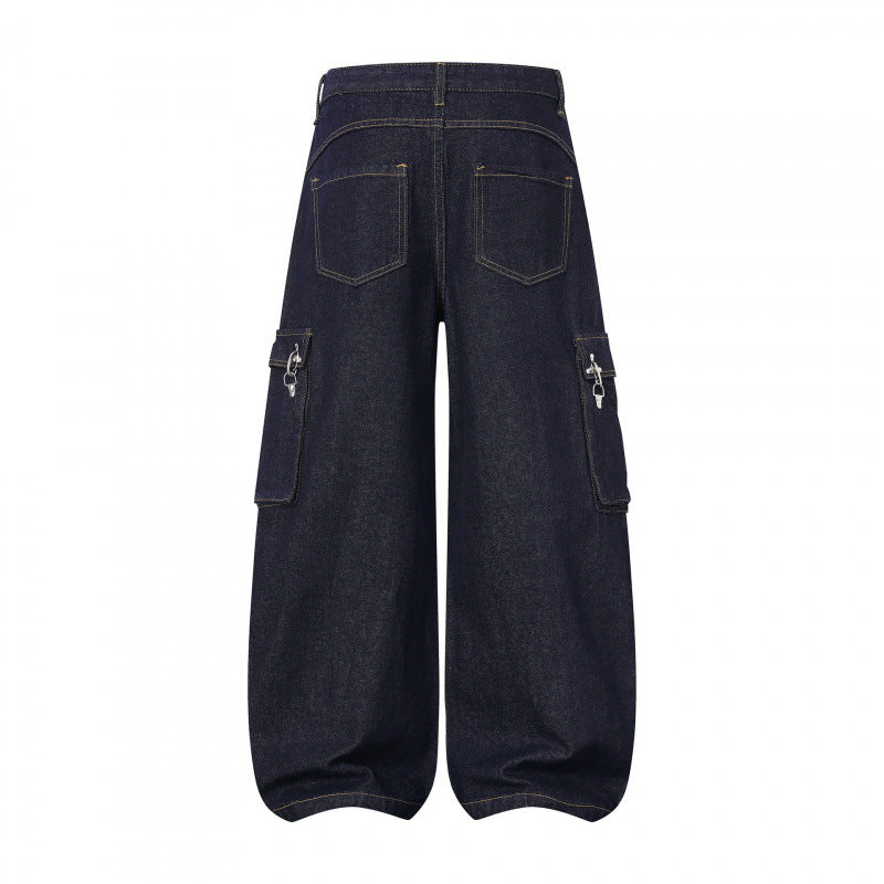 Women Balloon-shaped Cargo Jeans with High Waist, Wide Leg and Flap Pockets Chichicherry