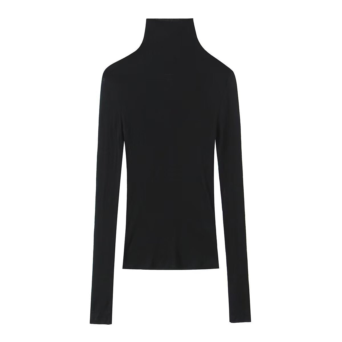 Women Slim Fit Long Sleeve Top with High Roll Neck and Stretch Jersey Chichicherry