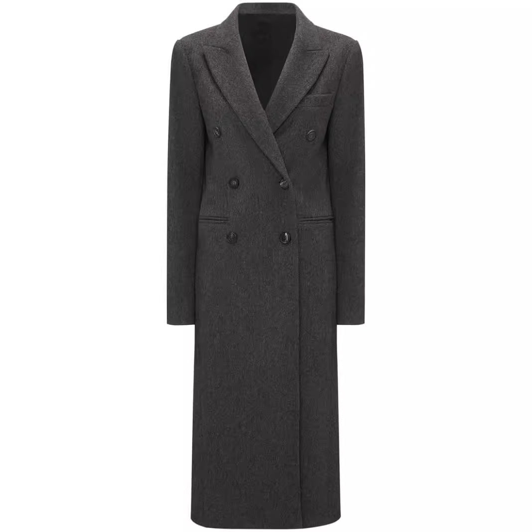 Women's double-breasted long coat in tailoring look with slim silhouette and distinctive shoulder Chichicherry