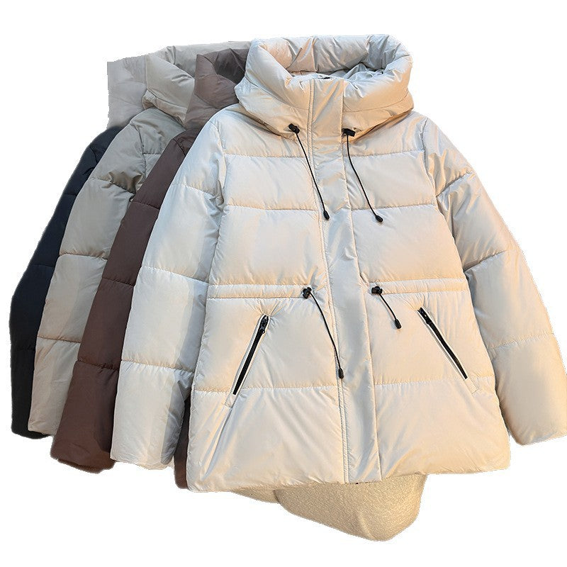 Women's fitted padded quilted jacket with high stand-up collar, adjustable drawstring, and concealed zip pockets Chichicherry