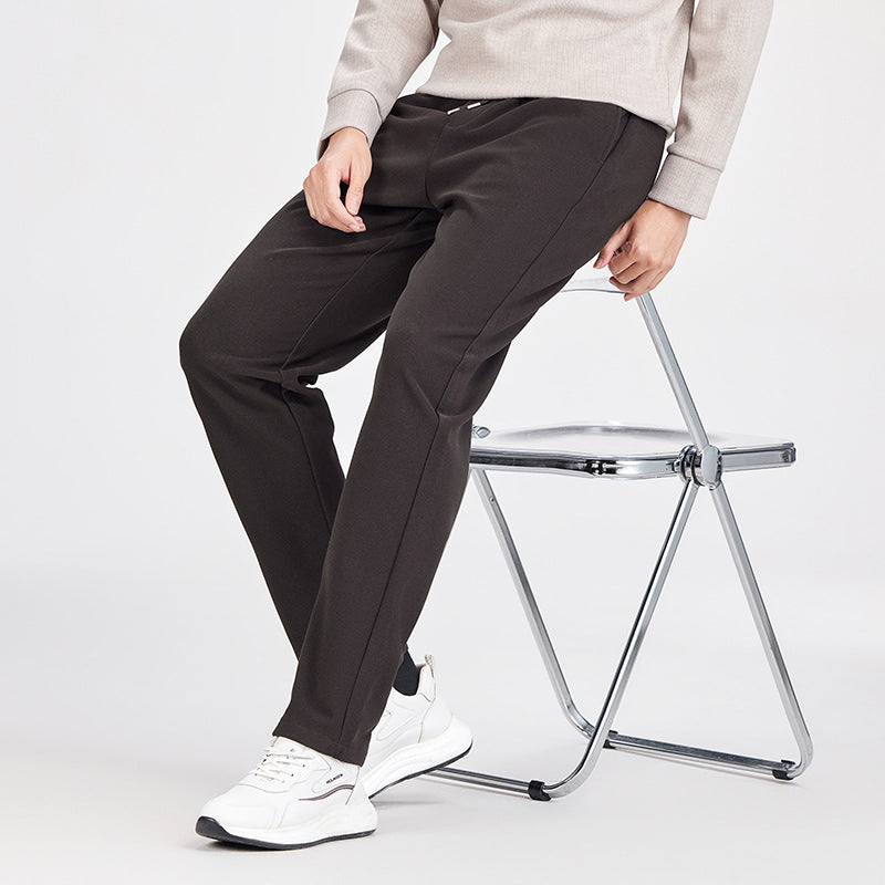Men's Casual Jogging Pants with Straight Cut, Elastic Waistband, and Turned-Up Hem Chichicherry