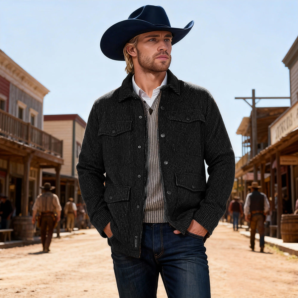 Men's Ribbed Cord Jacket with Flap Pockets and Shirt Collar Chichicherry
