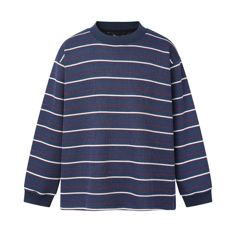 Unisex locker-fit structured knit sweater with round neck and maritime stripes Chichicherry