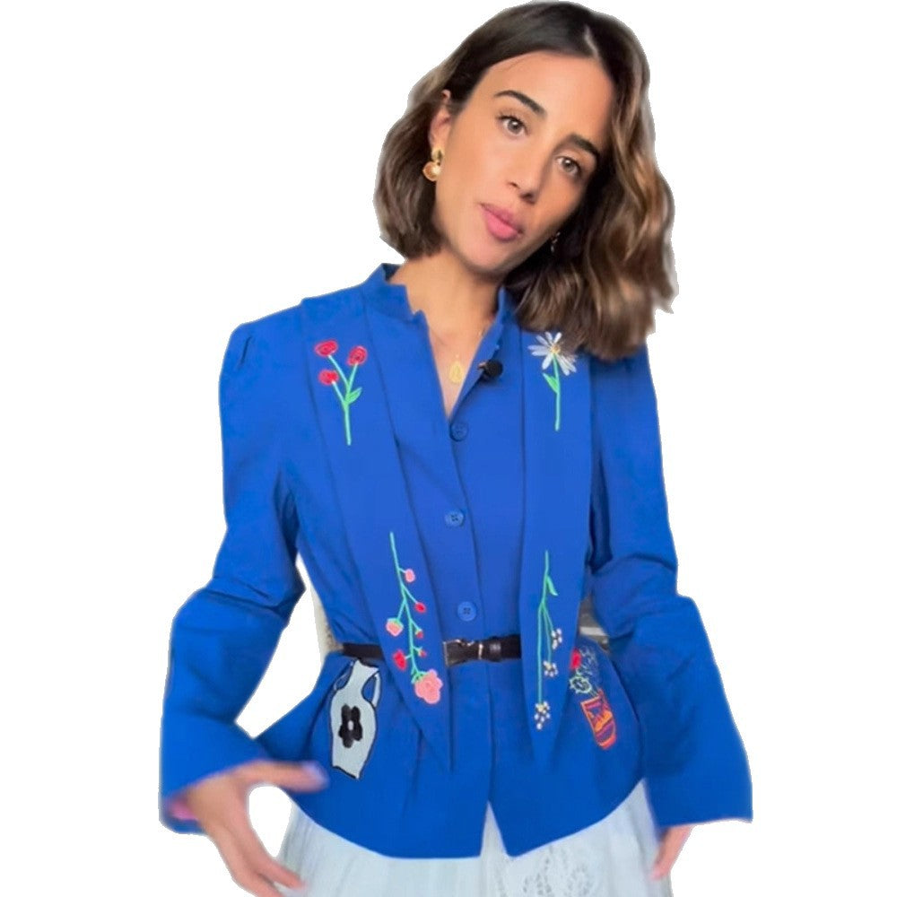 Women Embroidered Tailored Short Jacket with Peplum and Belt Chichicherry