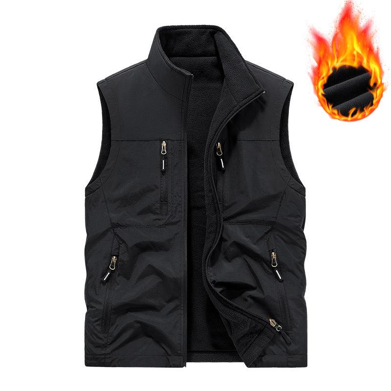 Men's Thermal Utility Vest with Fleece Lining, Windproof Outer Layer and Multi-Pocket Zipper Pockets Chichicherry