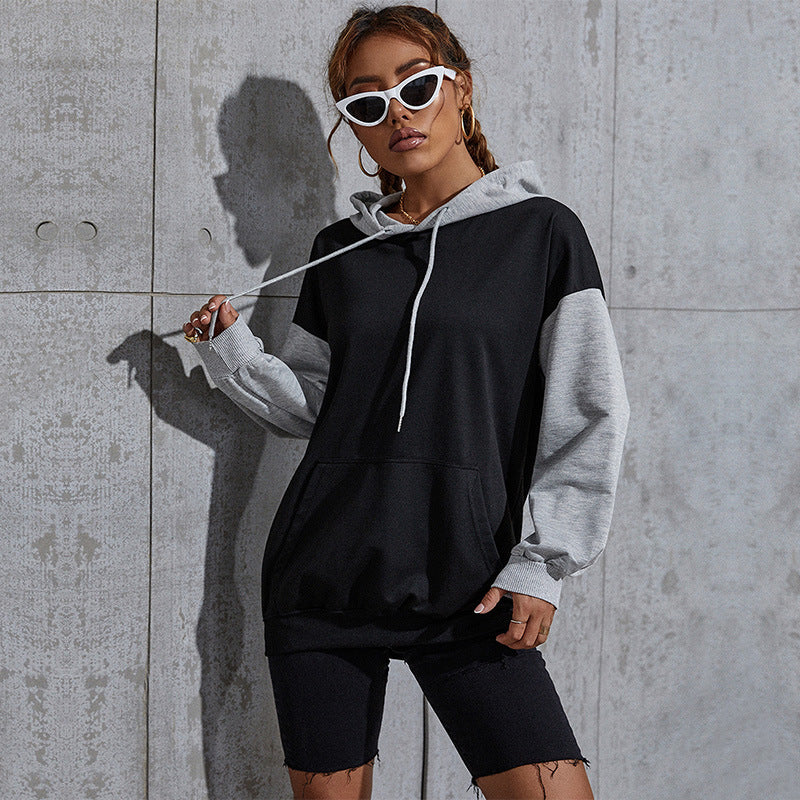 Women Oversize Sweatshirt with Hood, Contrast Sleeves and Kangaroo Pocket Chichicherry