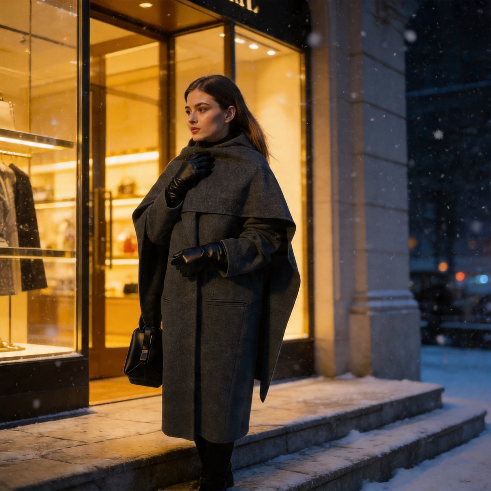 Women’s Maxi Length Wool Mix Coat with Integrated Loop Scarf and Clean Lapel Chichicherry