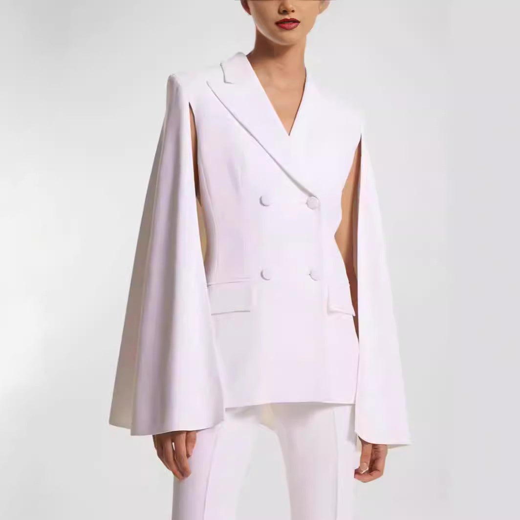 Women's Double-Breasted Blazer with Cape Sleeves and Tailored Silhouette Chichicherry